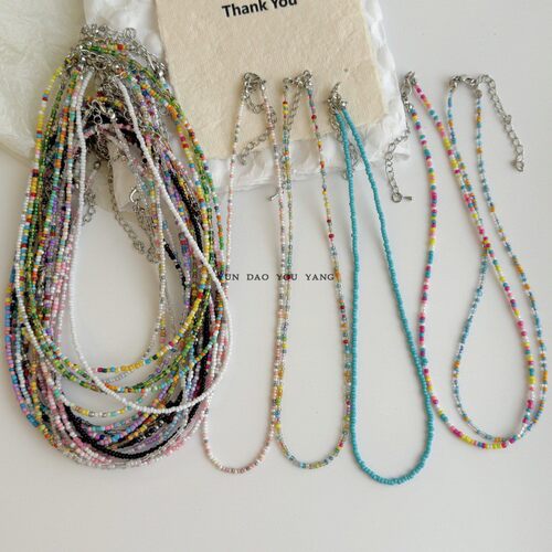云岛有羊彩色小米珠素圈项链手作
