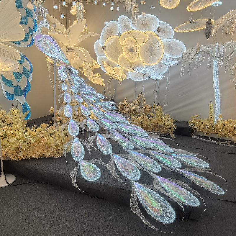 新款铁艺婚庆道具发光多彩落地凤凰摆件酒店婚礼堂舞台背景装饰