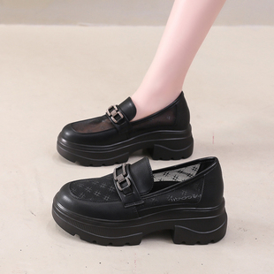 增高透气单鞋女一脚蹬网纱乐福鞋英伦网面厚底小皮鞋夏季薄款女鞋