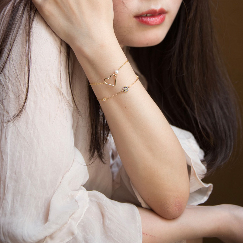 原创手作小心心珍珠手链脚链女手绳时尚闺蜜手链日系DIY心跳手链