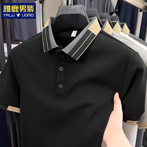 雅鹿男士短袖polo衫夏季翻领纯色