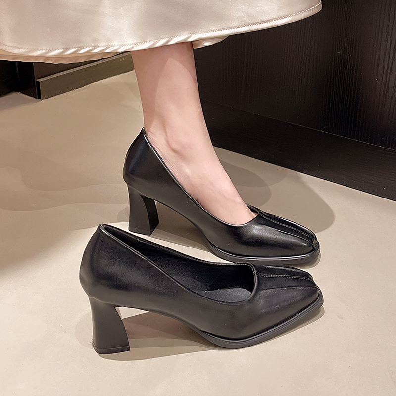 单鞋女2026年春季新款职业黑色礼仪面试不磨脚工作方头粗跟高跟鞋