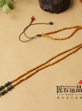 橄榄核竹节孔雀石吊坠绳佛牌链