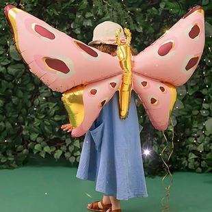 ins风粉色可爱天使蝴蝶翅膀背挂式气球儿童生日派对装饰布置户外