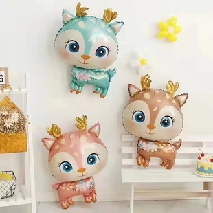 森系丛林动物3D站立兔麋鹿兔子卡通森蒂鹿梅花鹿圣诞派对装饰气球