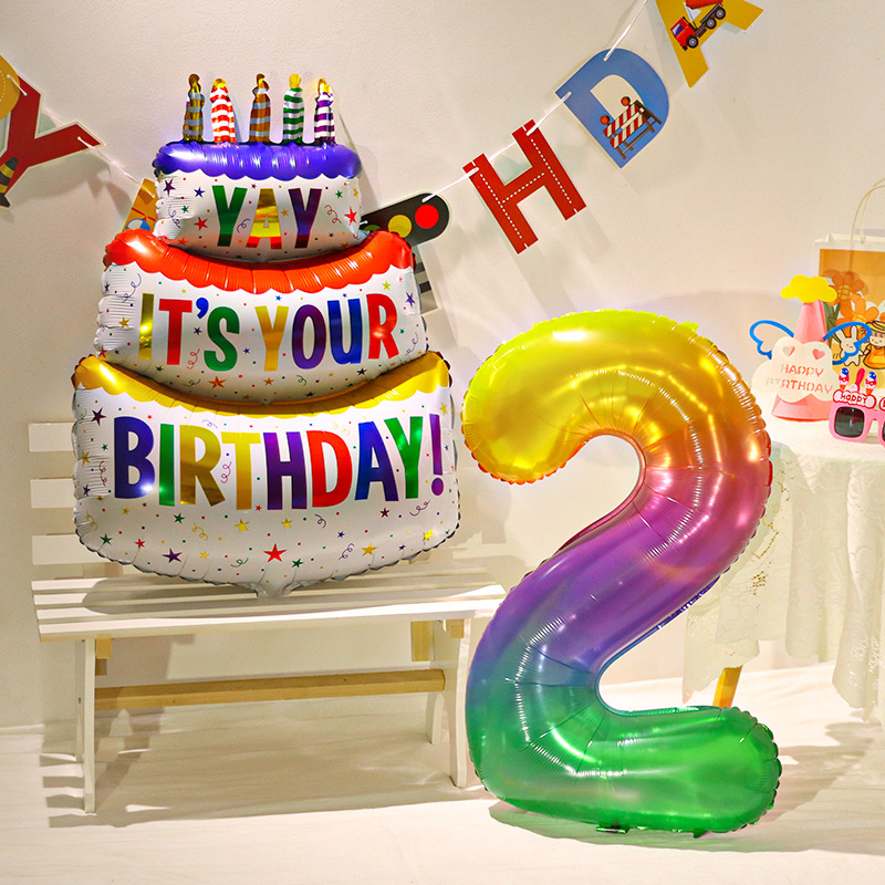 韩国大号果冻数字彩色蛋糕蜡烛气球儿童宝宝生日派对装饰场景布置