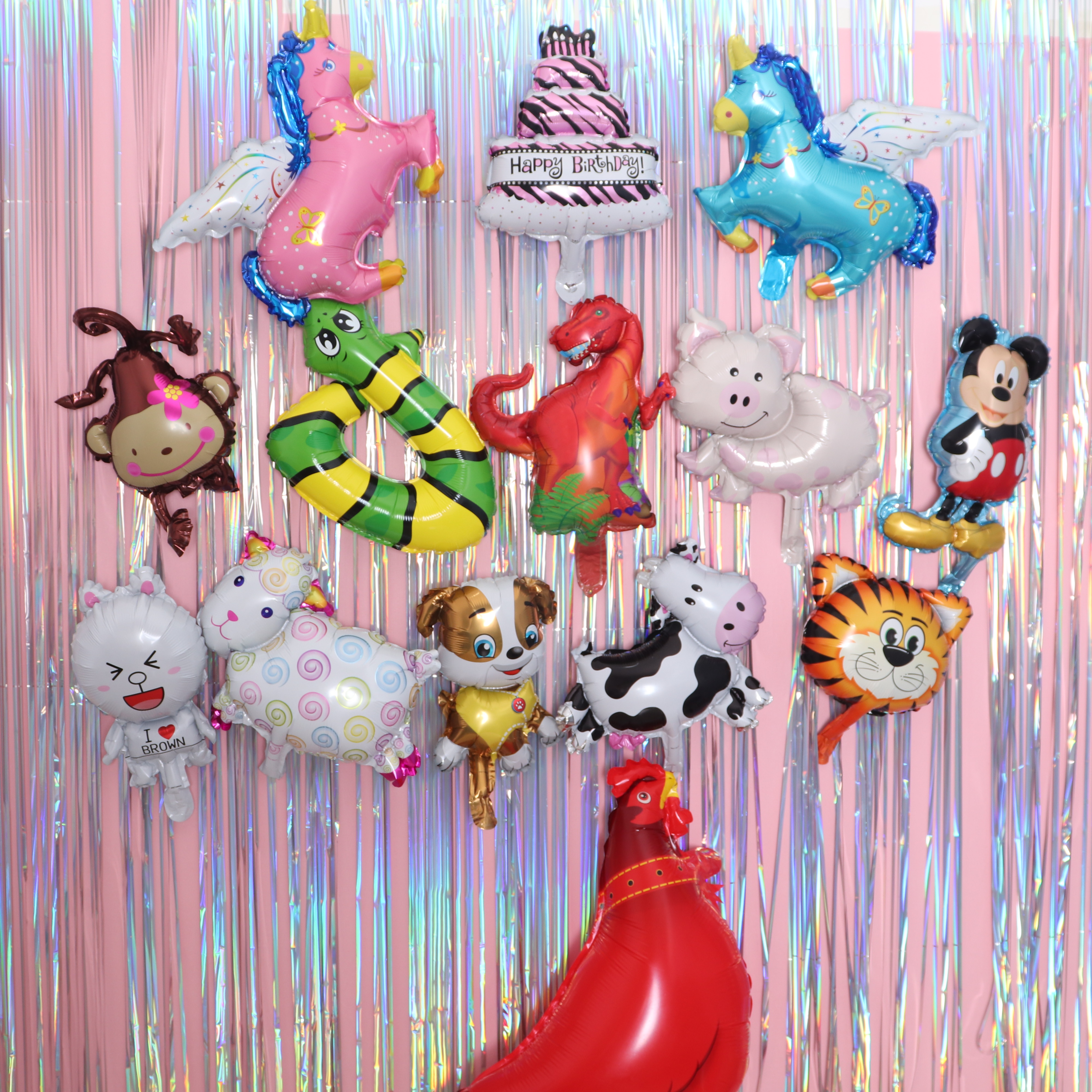 儿童生日聚会装饰用品十二生肖卡通动物异形印花铝膜气球场景派对