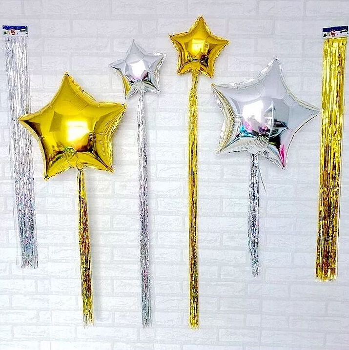 流苏彩色雨丝帘五角星铝膜气球套餐婚庆周岁生日派对创意装饰布置