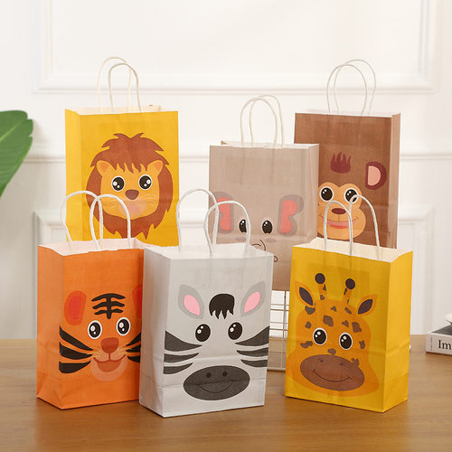 丛林动物手提回礼袋狮子老虎卡通礼品纸袋派对节日儿童生日装饰品
