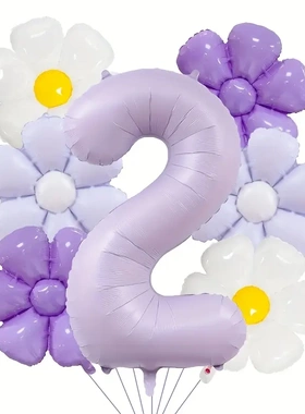 ins哑光紫色数字太阳花气球 儿童生日派对装饰场景布置品拍照道具