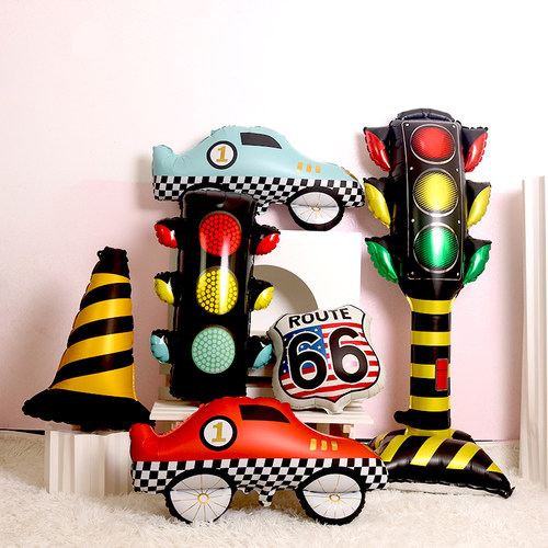 卡通交通工具66号公路赛车男孩生日派对背景布置幼儿园活动道具品