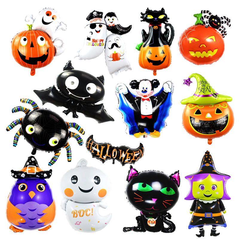 万圣节酒吧商场派对装饰品节日幽灵骷髅南瓜头黑蝙蝠字母套装气球
