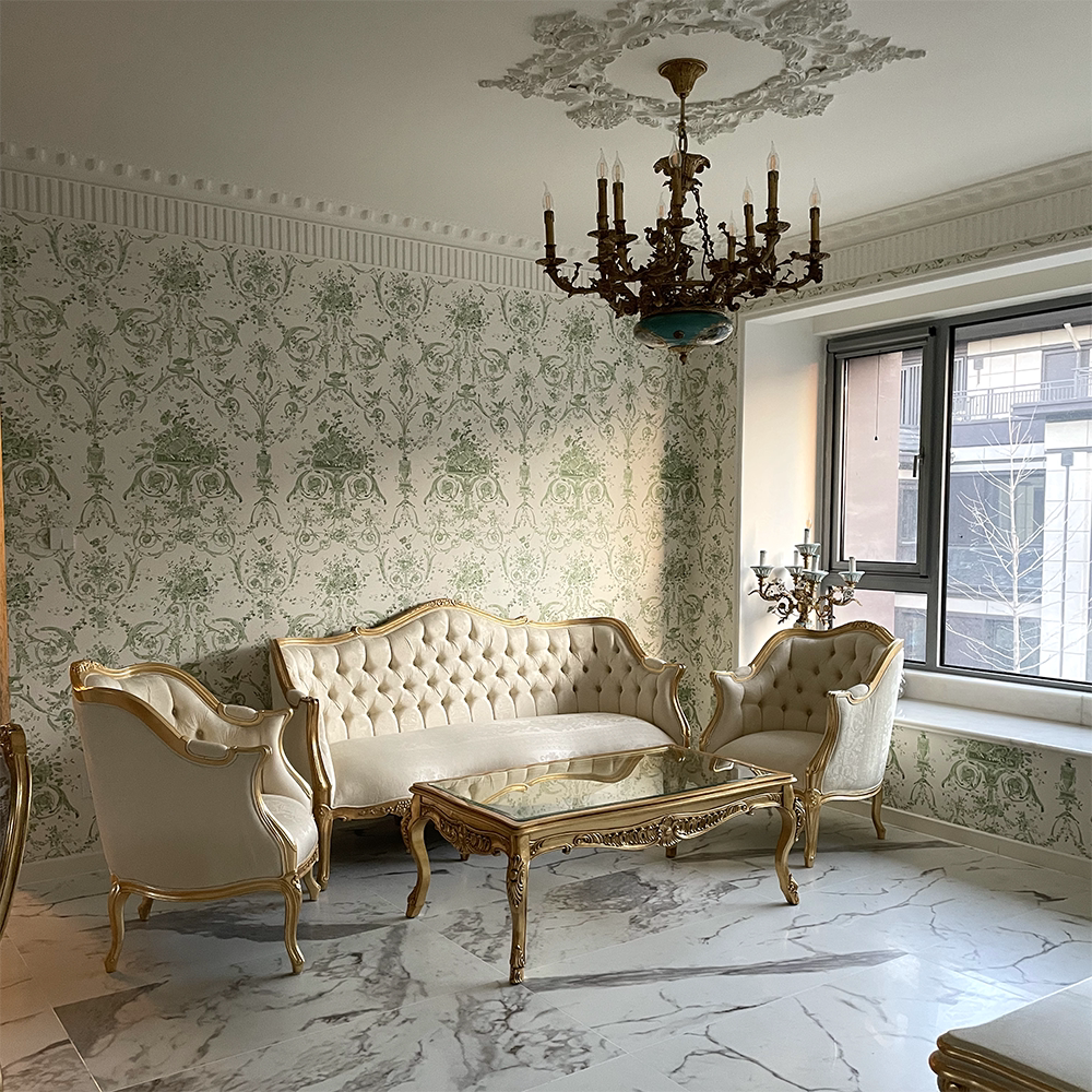 进口无纺布墙纸 法式欧式 新古典风格优雅浪漫沙发电视背景墙壁纸