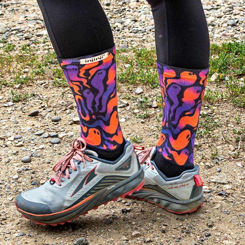 Injinji设计款印花长袜户外登山马拉松越野跑步速干运动五指袜子