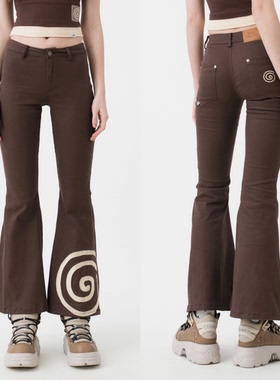 sixthdimension美式复古辣妹低腰修身显瘦微喇休闲裤女小众长裤