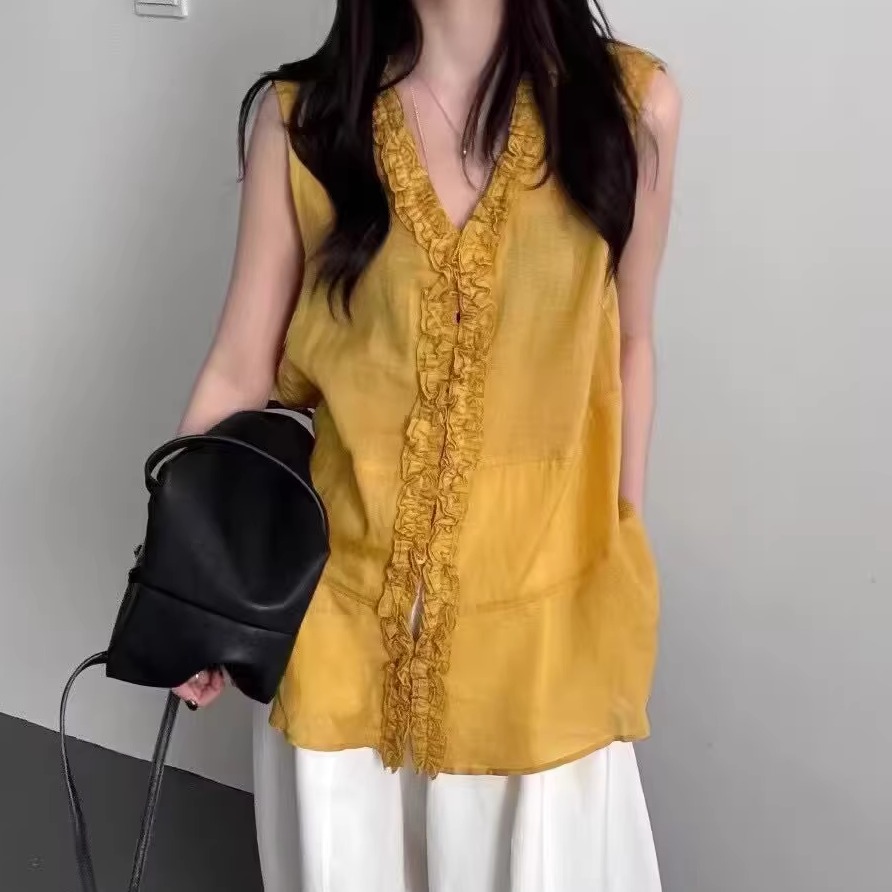 轻奢高级感黑色无袖上衣套装女夏新款薄款时尚洋气阔腿裤两件套