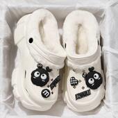 女款 冬季 2024新款 加绒洞洞鞋 厚底增高外穿护士毛毛棉拖鞋 女士冬天