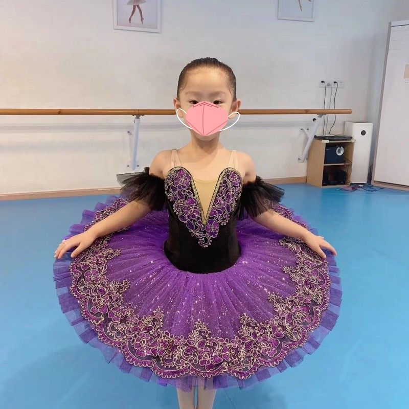 专业天鹅湖舞蹈表演服儿童芭蕾舞裙女童tutu裙紫丁香睡美人演出服