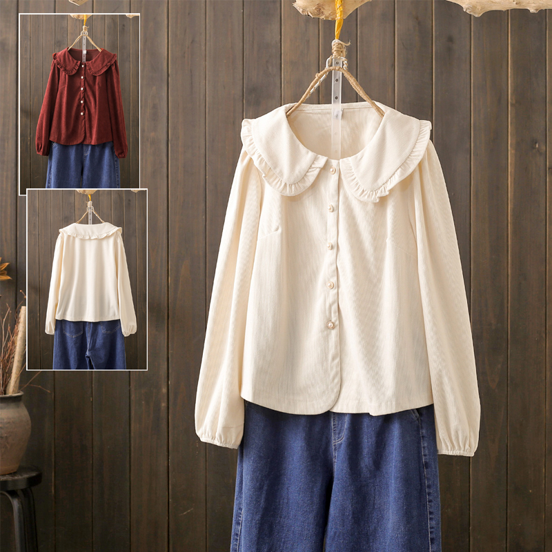 秋冬大码200斤灯芯绒娃娃领衬衫