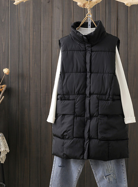 冬季大码270斤羽绒棉马甲女韩版宽松加厚坎肩背心中长款马夹外套