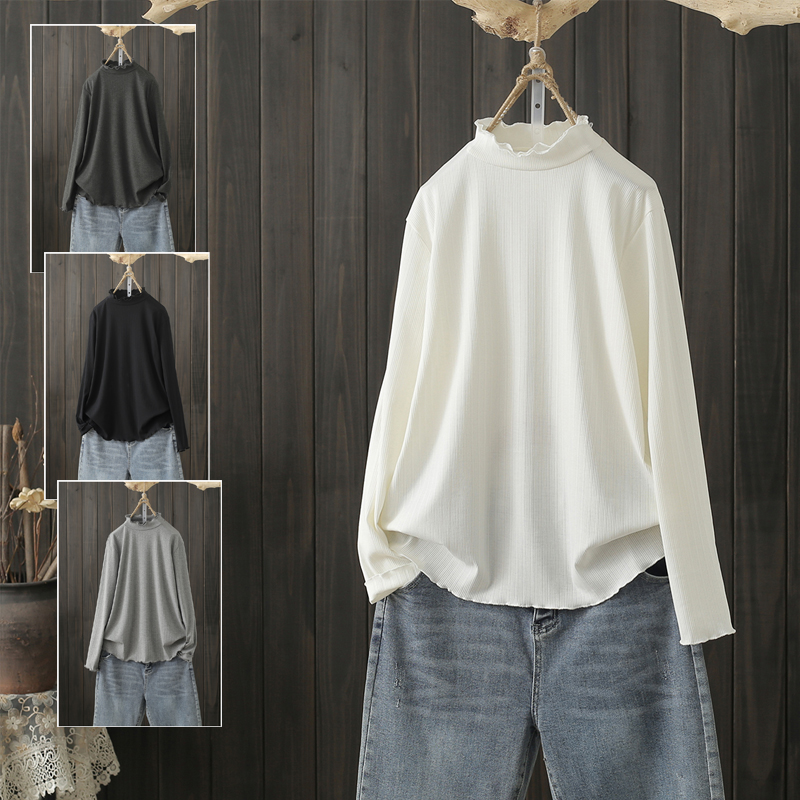 春秋大码200斤t恤文艺花边领套头