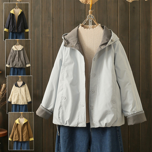 设计感保暖棉衣潮 200斤胖mm连帽加棉撞色遮肚子棉袄时尚 冬季 大码