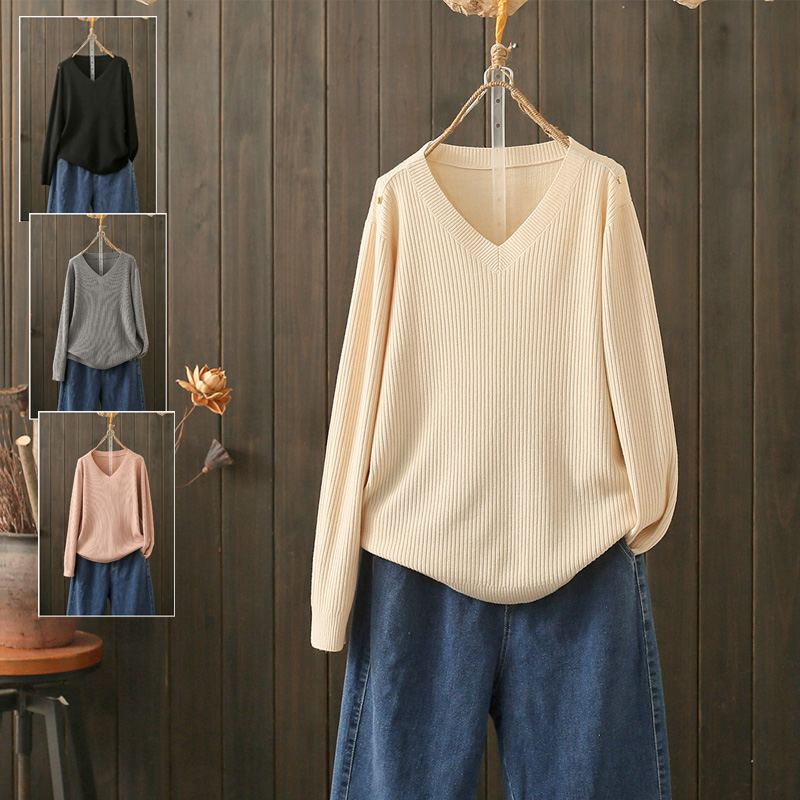 春秋大码200斤极简风V领毛衣