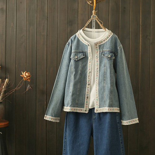 春秋大码200斤新中式牛仔短外套