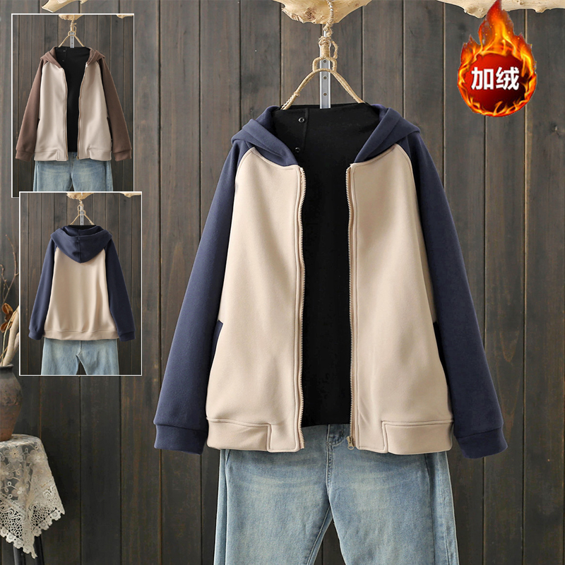 秋冬200斤加绒加厚开衫卫衣
