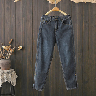 梨型身材显瘦胖mm老爹萝卜裤 200斤高腰哈伦九分牛仔裤 潮 大码 秋季