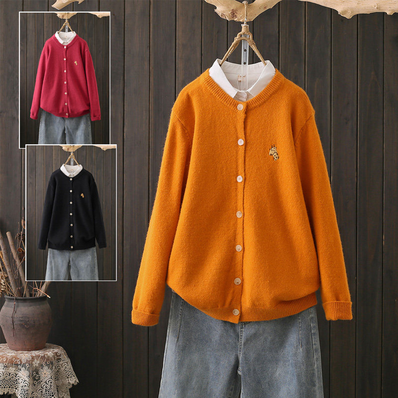 秋冬大码200斤刺绣圆领针织开衫韩版叠穿宽松单排扣百搭毛衣外套,女装/女士精品,毛针织衫,淘宝优惠券,粉丝福利购,淘宝优惠卷