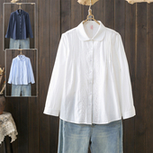 纯棉衬衫 别致翻领衬衣纯色上衣宽松长袖 潮 200斤纯色法式 春秋大码
