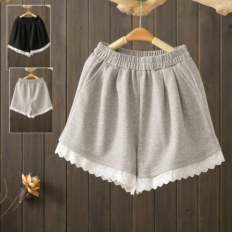 夏季大码200斤蕾丝花边阔腿短裤