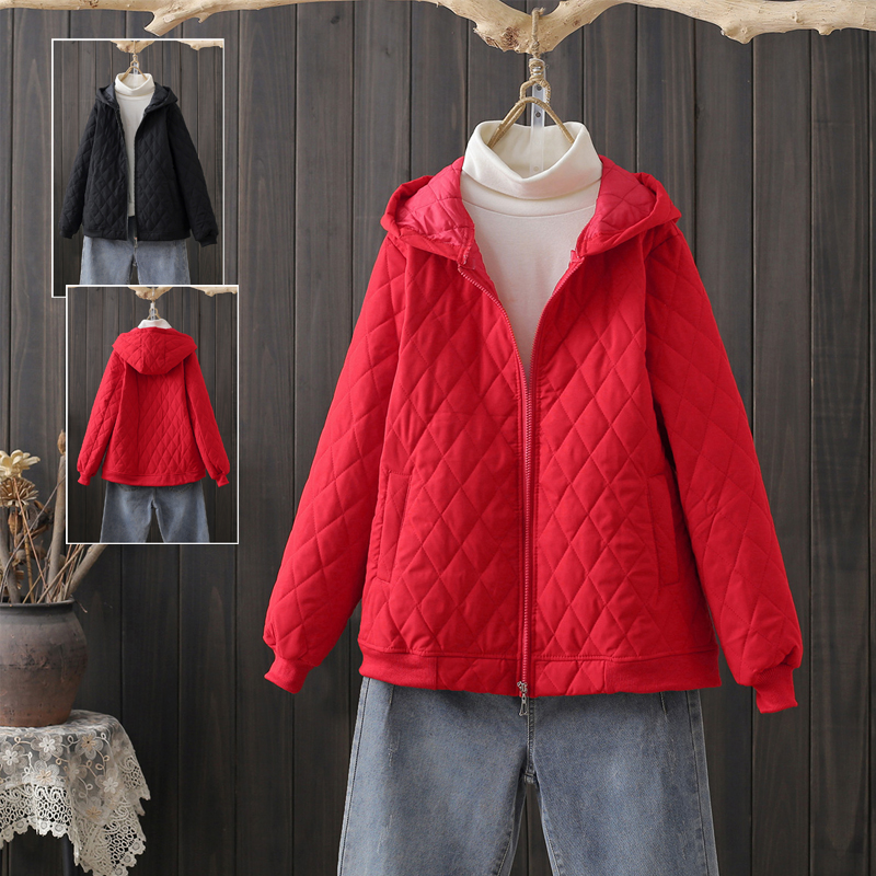 连帽夹棉棉服宽松休闲轻薄棉衣