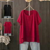 特大码 宽松遮肚上衣胖mm洋气小衫 300斤短袖 夏季 雪纺衫 中长款 半袖