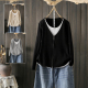 外套双拉链设计感减龄洋气上衣 针织开衫 春秋大码 200斤假两件长袖