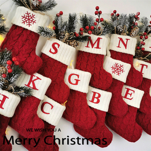字母圣诞袜装饰品可爱创意圣诞树挂件圣诞风毛线针织袜子装饰道具