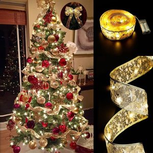 圣诞丝带LED灯串圣诞节装饰品圣诞树装饰挂件礼物烫金双层彩带