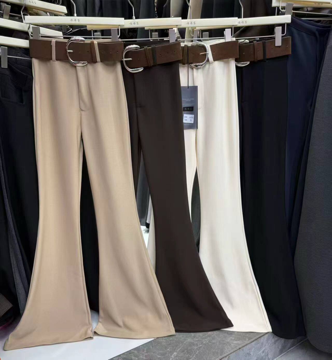 2026新款春装中腰显瘦微喇裤女休闲百搭长裤子带宽皮带