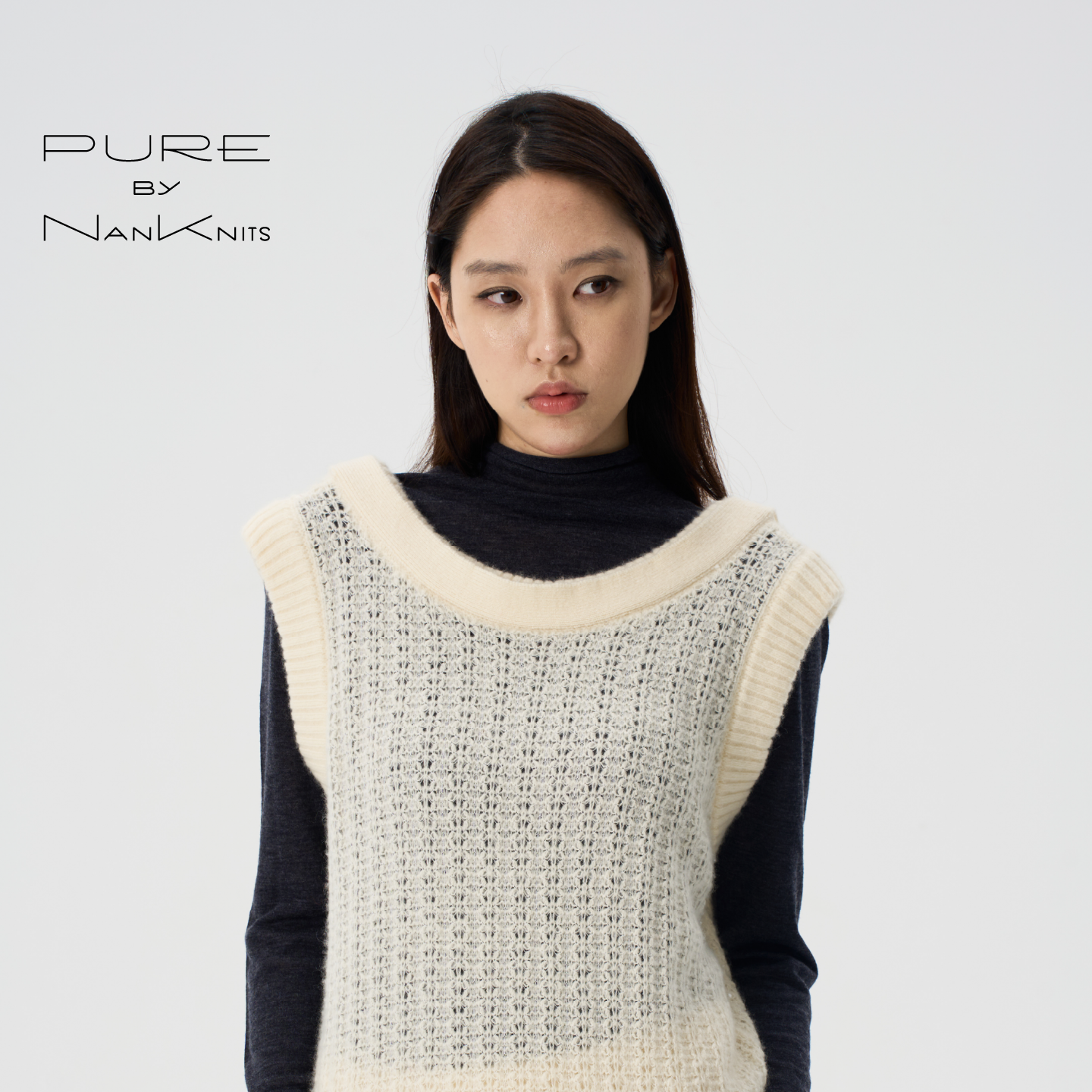 Pure by Nan Knits 镂空机理织带背心 纯色 羊毛 羊绒 针织 早秋