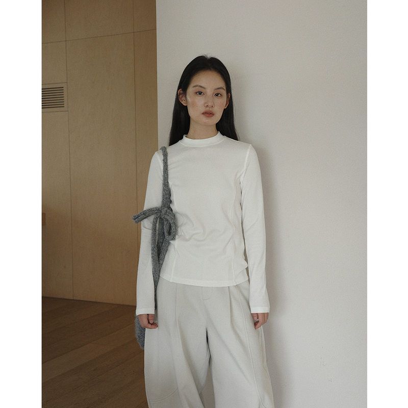 EVERTRUE 2025秋冬韩版基础纯色针织打底衫修身长袖上衣32722