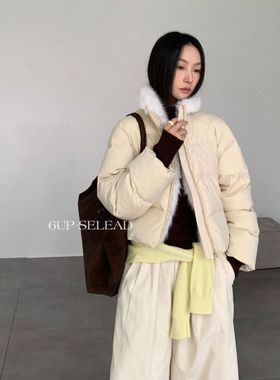 6UP正品毛领立领短款羽绒服外套2025冬13行新款90白鸭绒保暖50315
