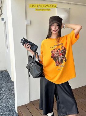 十三行【 FISHYU】2026春季新款人像字母印花圆领短袖t恤女625636