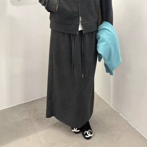 UP韩系老钱抽绳垂坠感半身裙字
