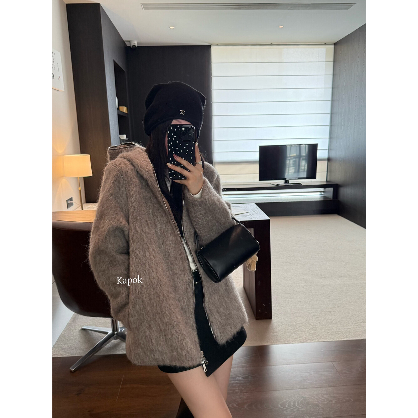 【KAPOK】冬季新款连帽棉羊绒毛呢加厚羊毛外套（含60羊毛25730