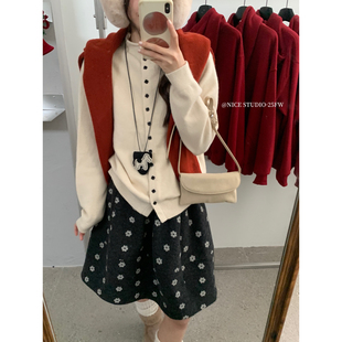 STUDIO 配挂件 2025冬季 单排扣舒适百搭毛衣 7703 新款 奶思家NICE