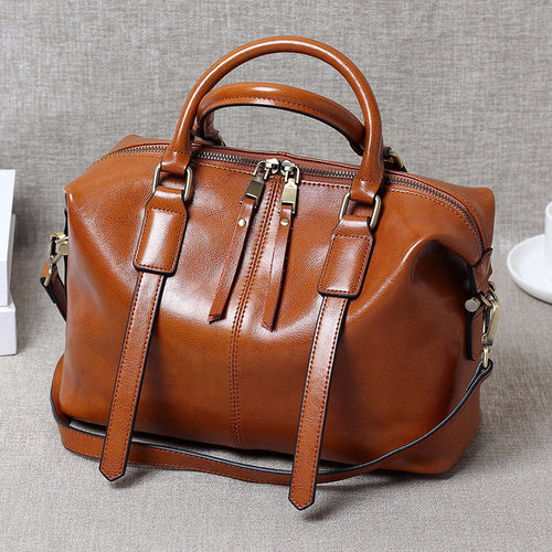 2025复古手提油蜡牛皮女包波士顿枕头包包潮女士单肩斜挎包包