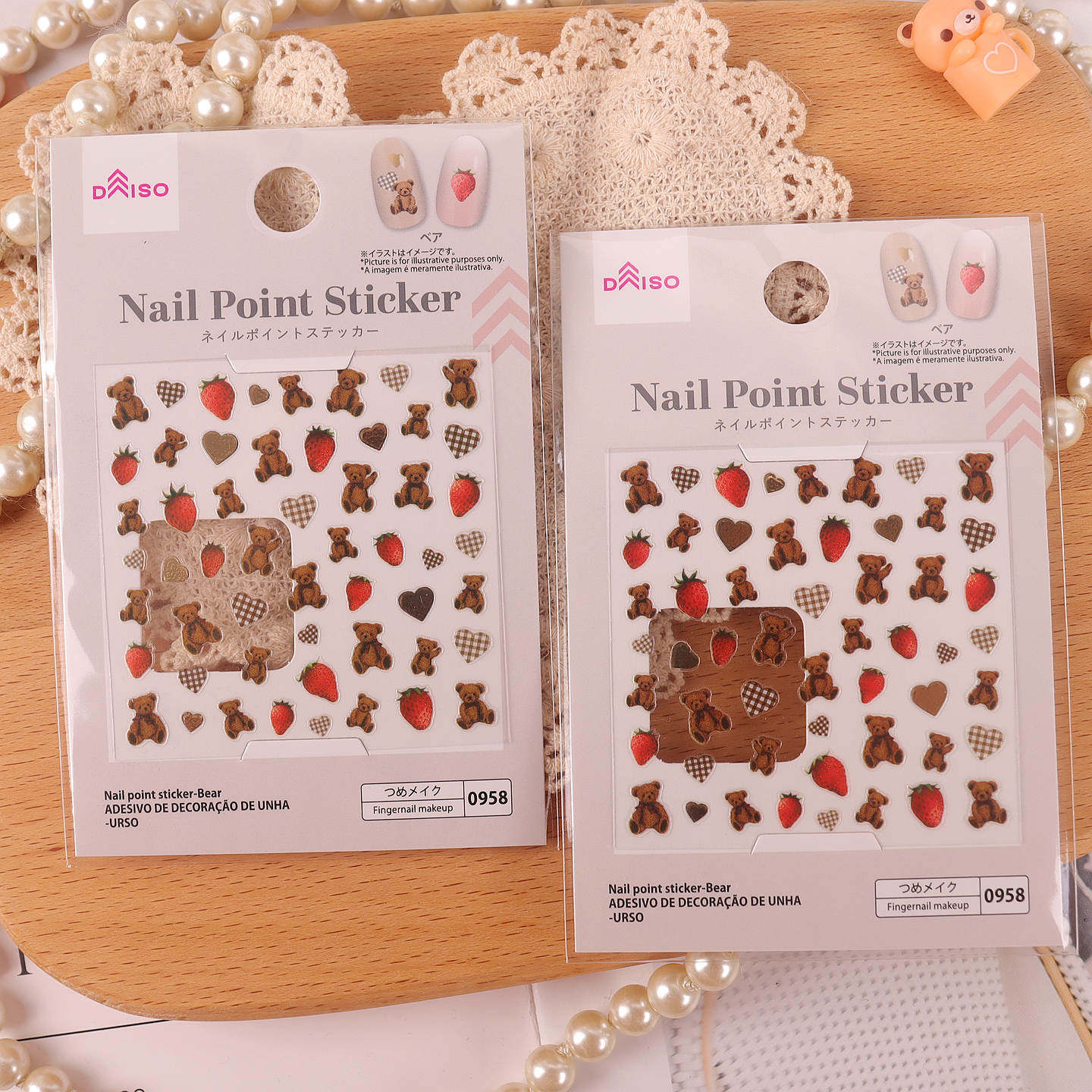 日本本土DAISO指甲装饰贴纸小熊草莓图案美甲贴片可爱甜美风美甲