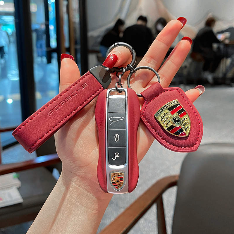 保时捷钥匙壳套小牛皮真皮