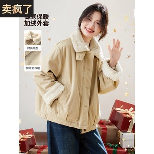 韩系松弛感慵懒风加绒加厚毛领派克服女2025新款 棉衣短外套 秋冬季